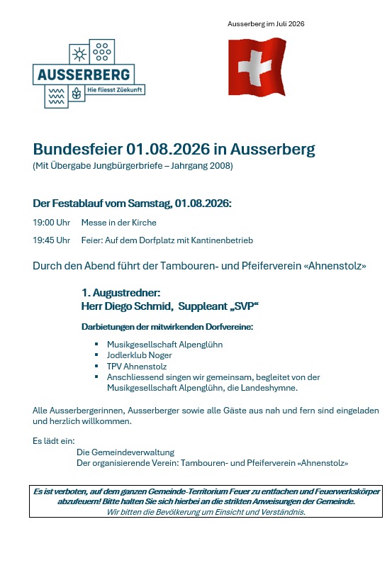 1. Augustfeier in Ausserberg – Bundesfeier am Dorfplatz
